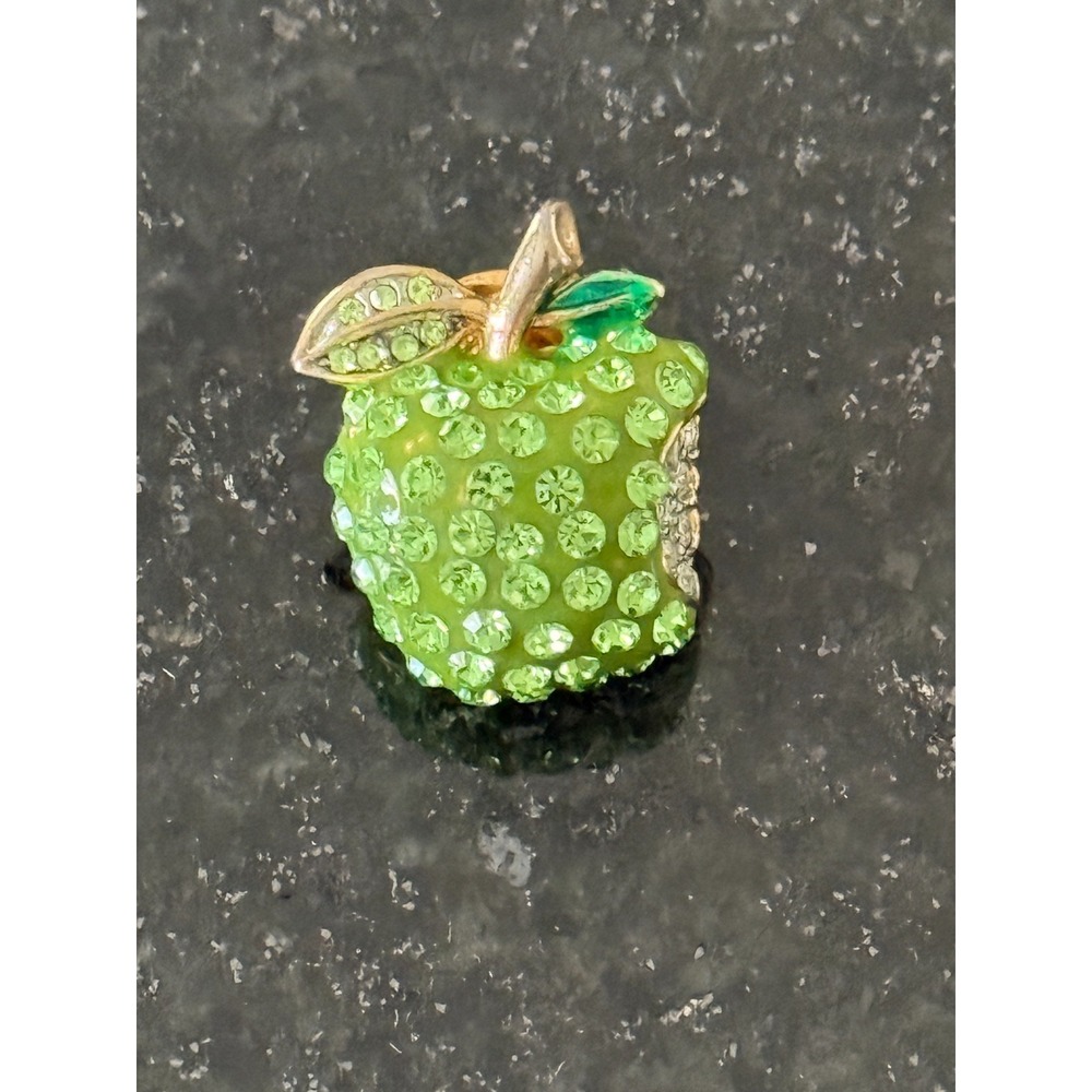 VTG Green Rhinestone Apple Brooch Pin GrannyCore